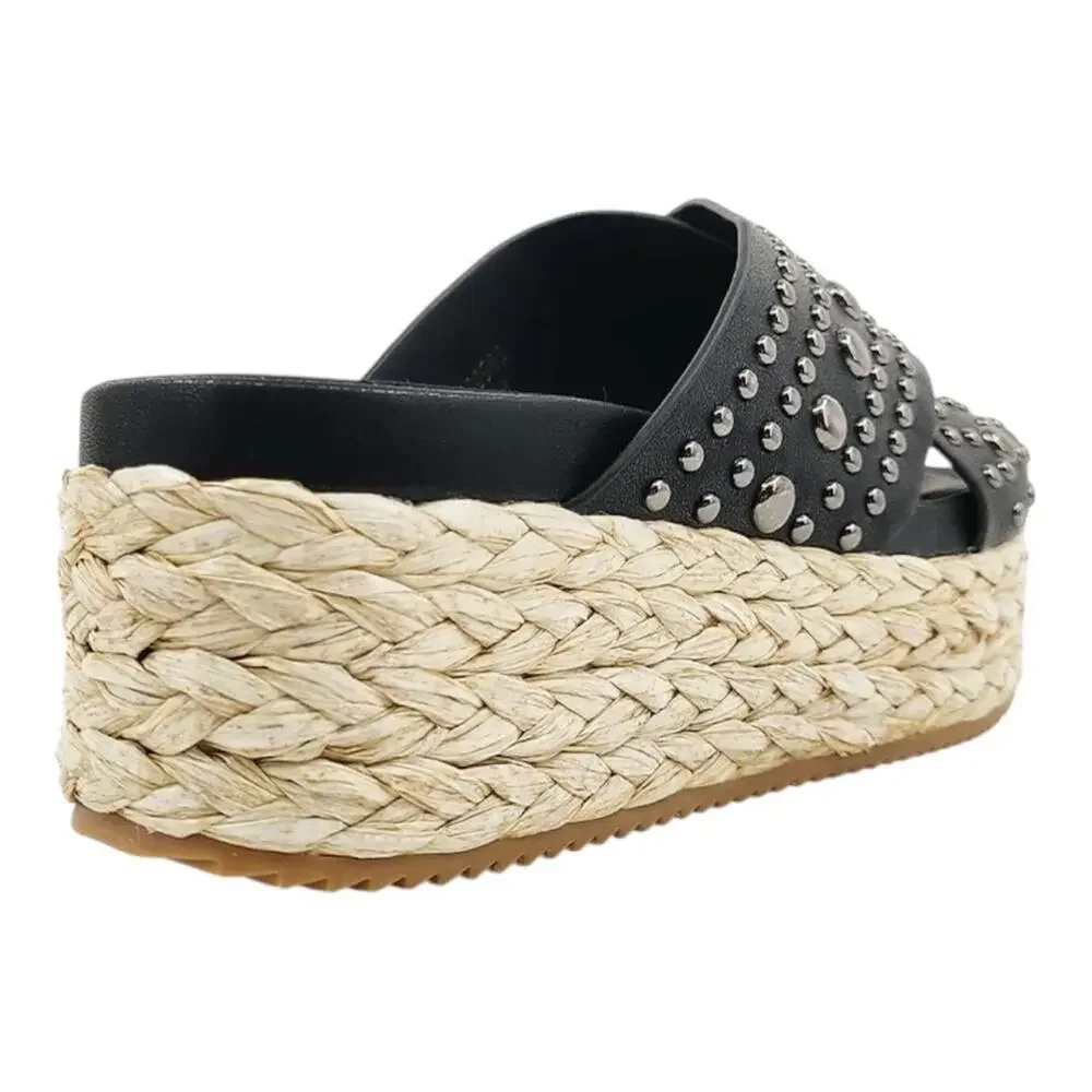 ShuShop Black Studded Platform Espadrille Slide Sandal “KAIA” Women’s Size 11